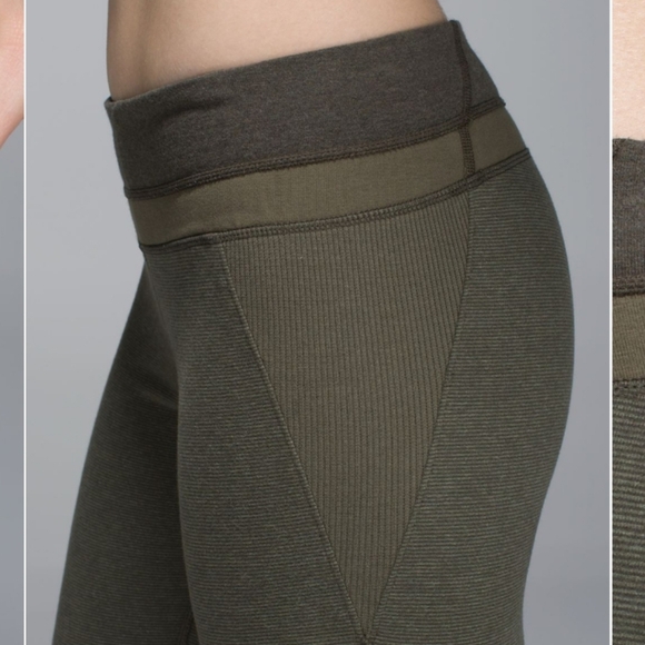 Lululemon Refine Crop. Capri. Small stripes. Olive green. Jogger style. Size 6. - Picture 5 of 16